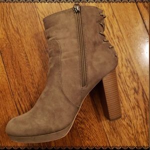 Taupe Faux Suede Heeled Booties Size 9